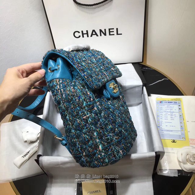 Chanel女包 Chanel最新編織紅金斜紋 91121小號 雙肩背包 呢料系列 香奈兒後背包 Chanel新款雙肩包  djc3242
